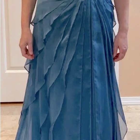 Adrianna Papell formal long gown, size 10 smoky blue with crystals. - Picture 5 of 10